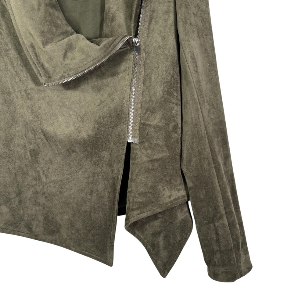 Lulu's Wild At Heart Olive Green Suede Moto Jacket Asymmetrical Zip Up Small - Picture 3 of 9